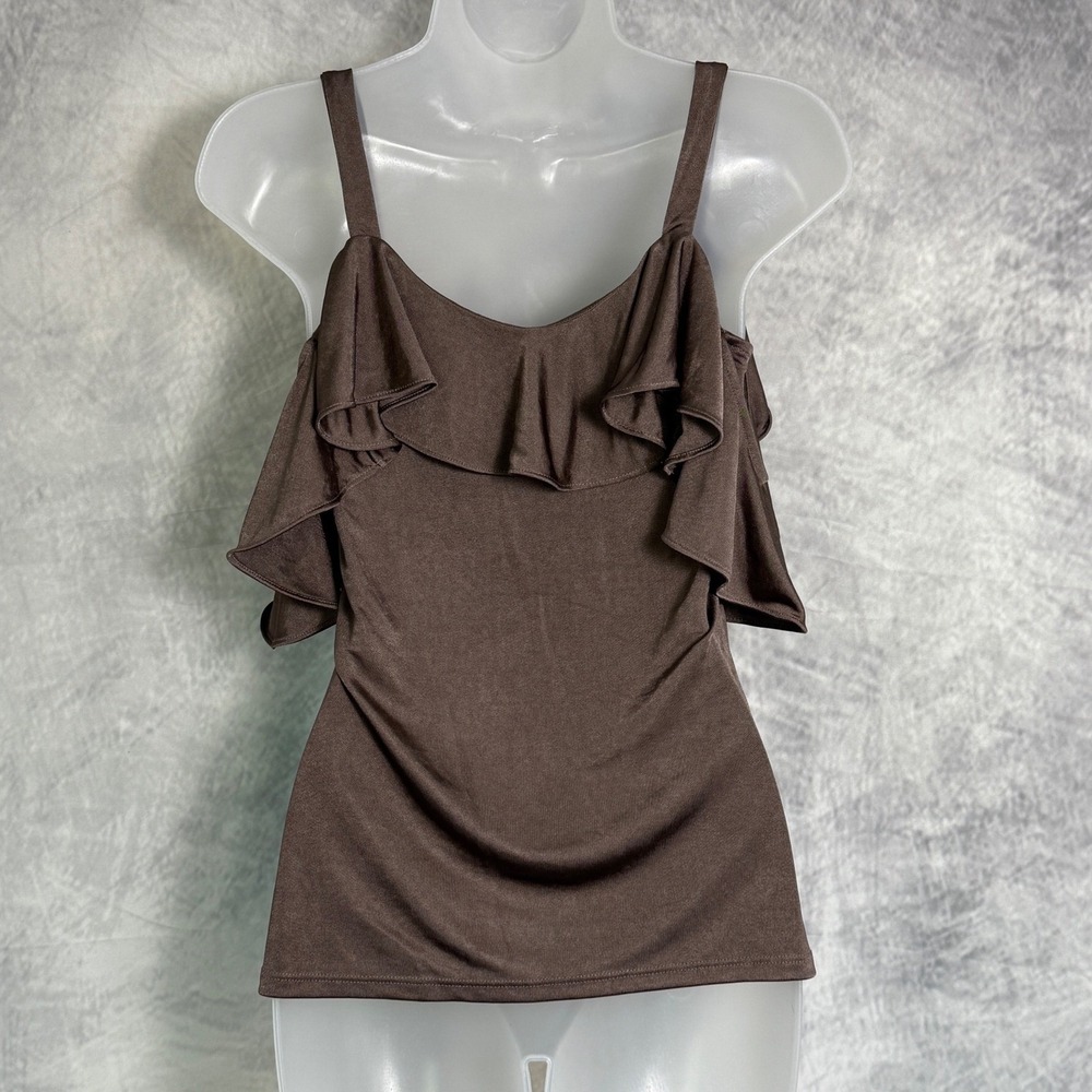 Y2k Express Brown Ruffle Top Women's Sz xs whimsigoth forest fairy romantic boho - Picture 2 of 6